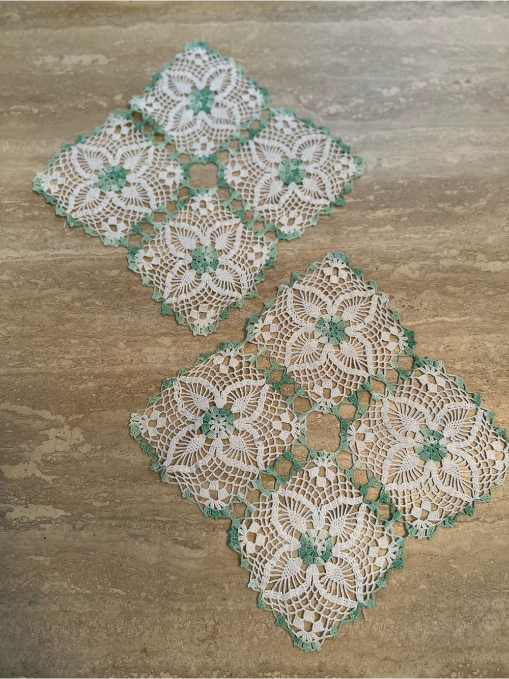 Handmade White and Mint Green Crochet Doily Set of 2 - Home Accents